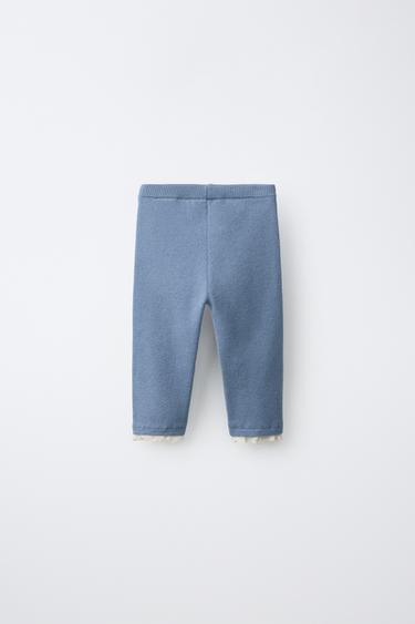 LACE TRIM KNIT LEGGINGS — Light blue 2