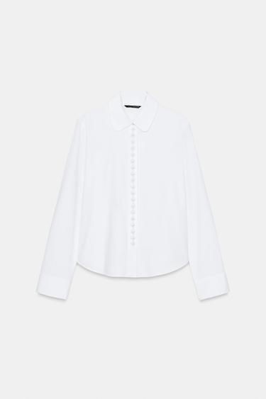 POPLIN SHIRT WITH FAUX PEARLS - White by Zara - Image 6