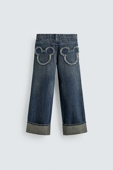 Zara MICKEY SILHOUETTE PATCH WIDE-LEG JEANS HARRY LAMBERT FOR ZARA X DISNEY - Blue