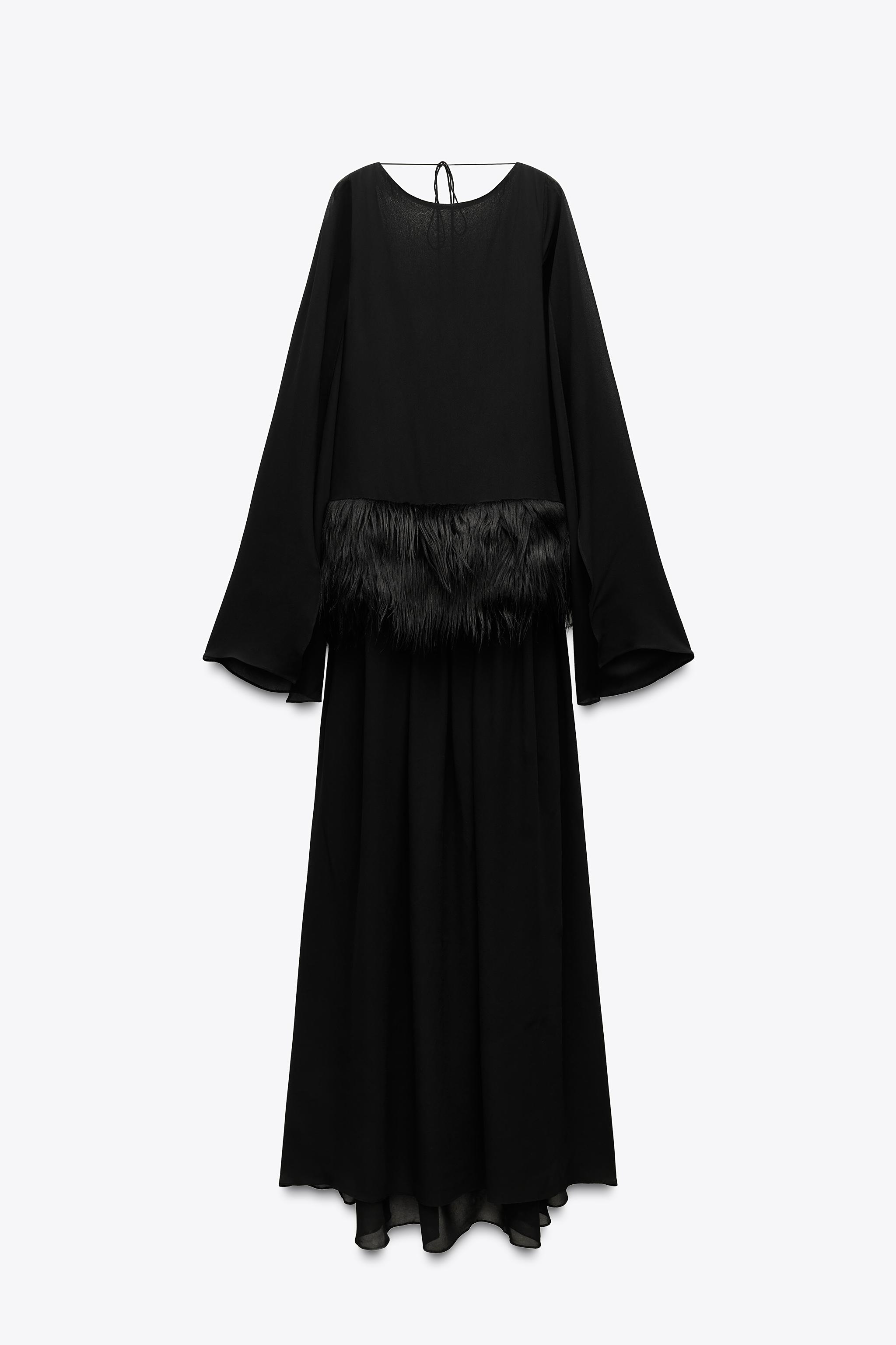 【ZARA】LIMITED EDITION フェイクファー裾付きワンピース LIMITED EDITION フェイクファージャシンワンピース - ブラック