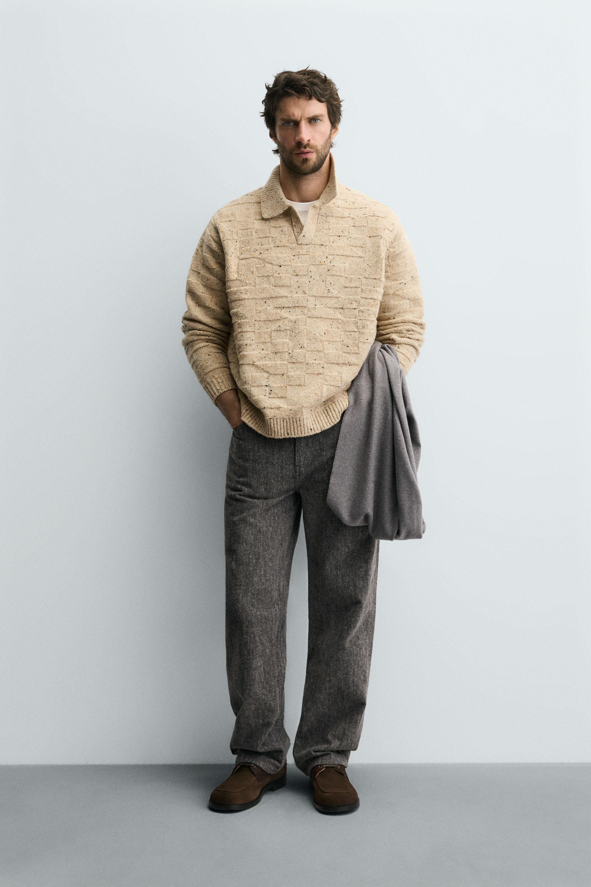 100%ウールニットポロシャツ - ベージュ/ゴールデンブラウン | ZARA