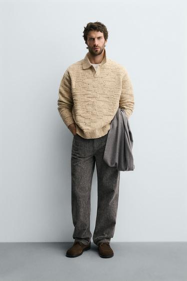 100% WOOL KNIT POLO SHIRT WITH BUTTONS - Beige by Zara