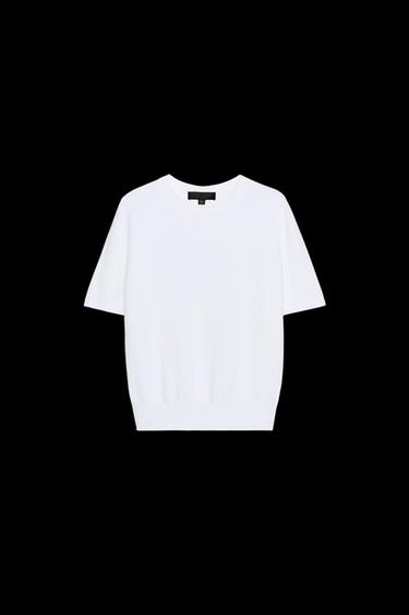 BASIC PLAIN KNIT SHORT SLEEVE TOP - White by Zara