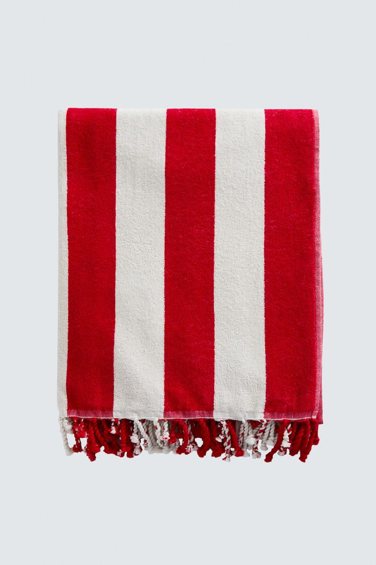 ZARA STRIPED BEACH TOWEL WITH FRINGING