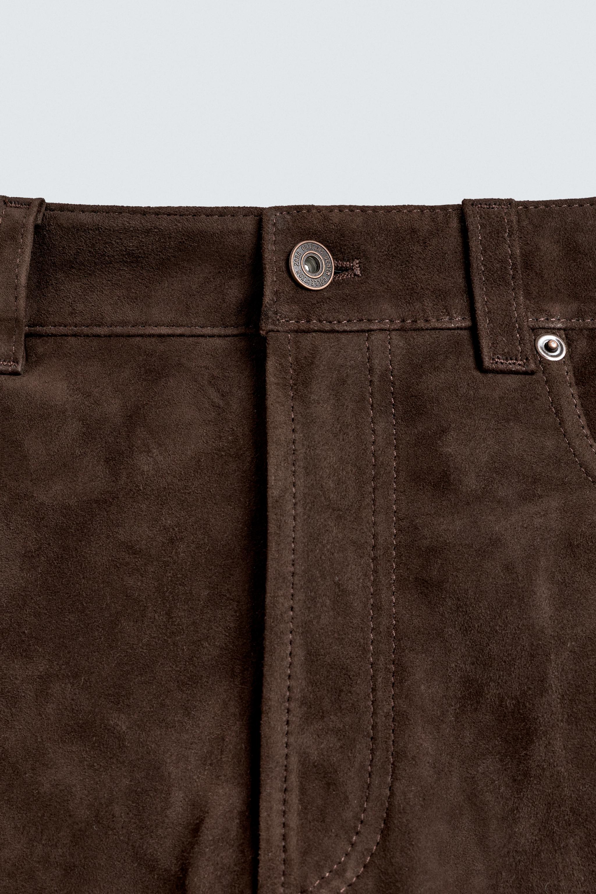 PANTALON STRAIGHT FIT CUIR DAIM