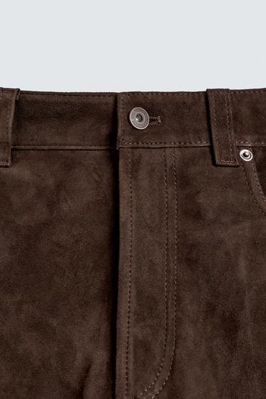 PANTALON STRAIGHT FIT CUIR DAIM - Marron foncé de Zara - Image 8