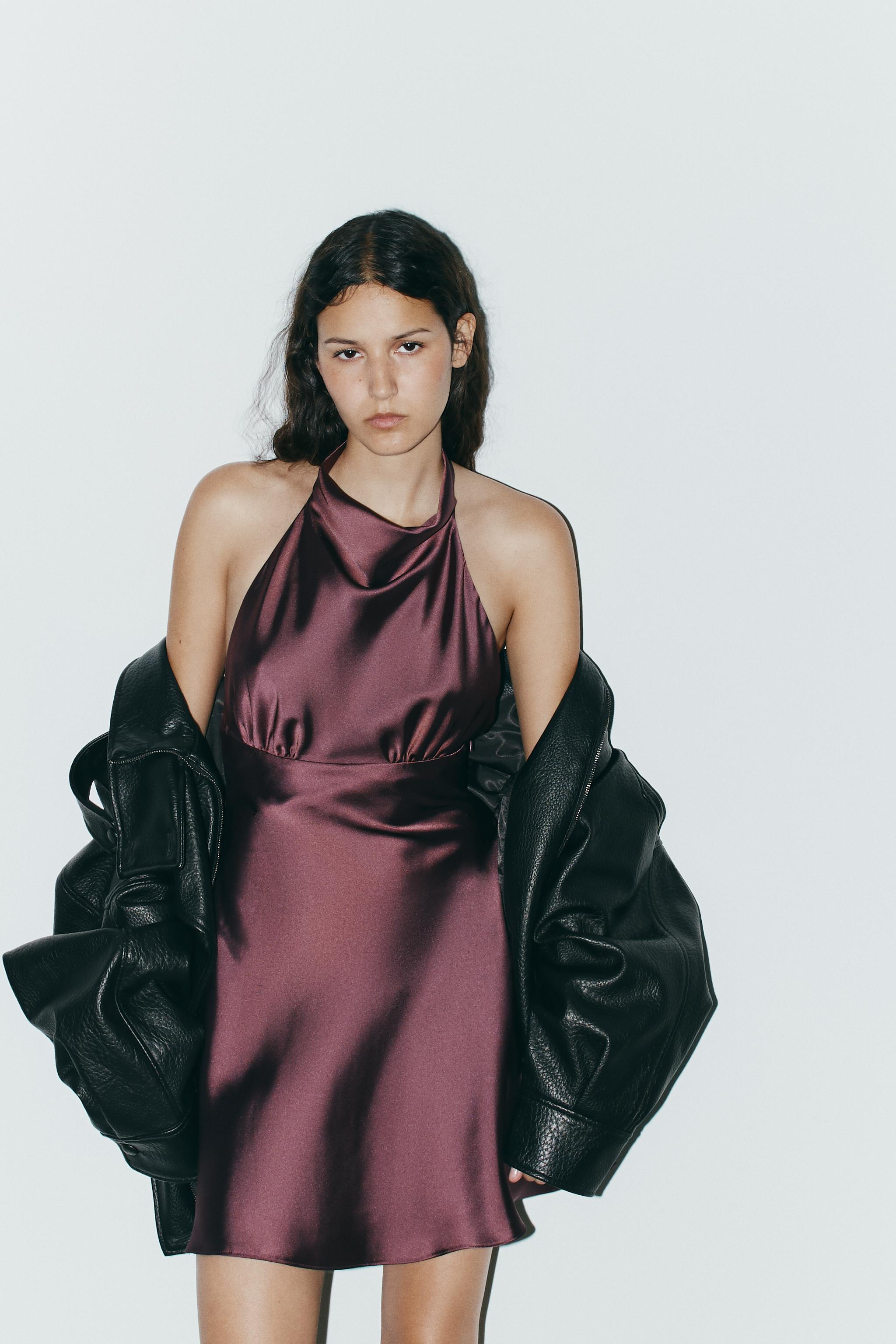 ZARA ショート丈サテンワンピース 3065/371 ショート丈サテンワンピース - ワイン | ZARA Japan / 日本