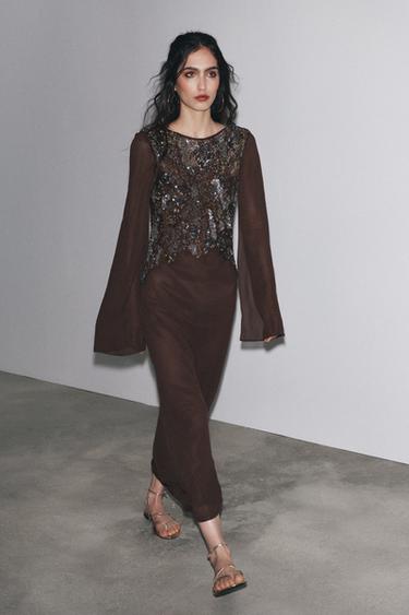 ZW COLLECTION EMBROIDERED DRESS - Brown by Zara - Image 6