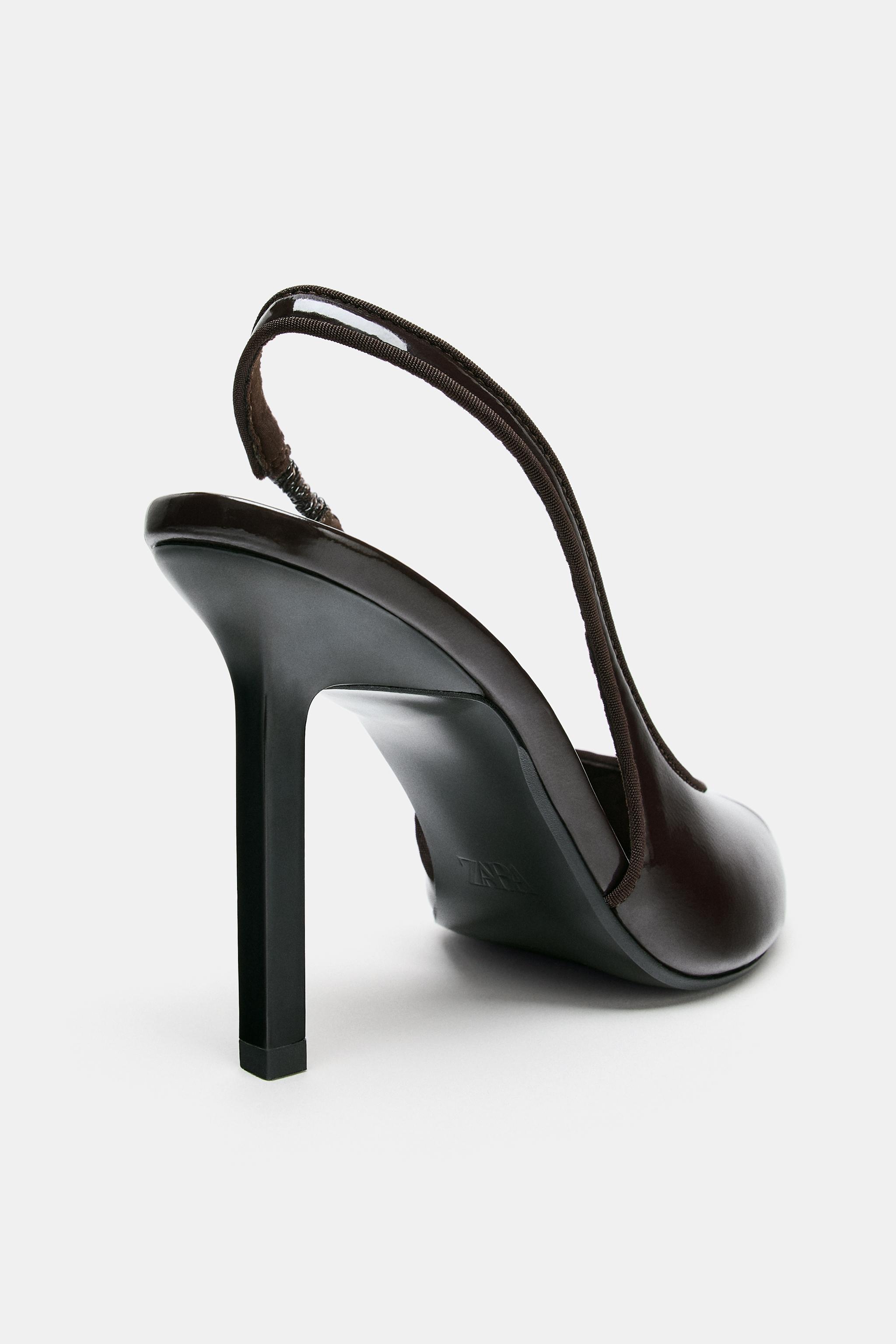 FAUX-PATENT HEEL SANDALS - Brown | ZARA India