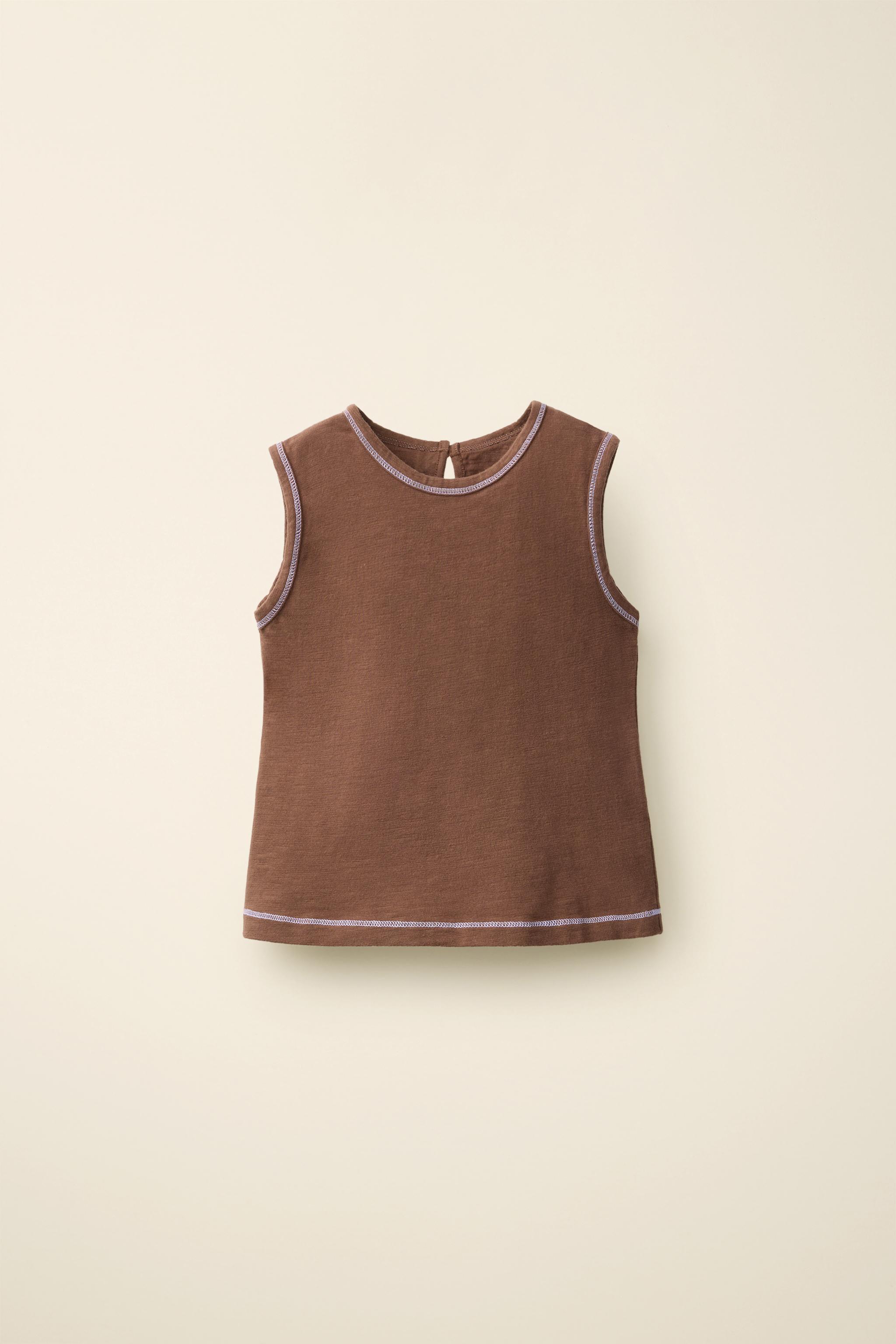 TOPSTITCHED T-SHIRT CREATED BY CARAMEL LONDON X ZARA — Brown
