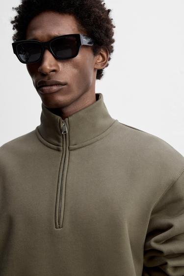 SWEAT À COL ZIPPÉ HEAVY WEIGHT - Marron / Vert de Zara - Image 4