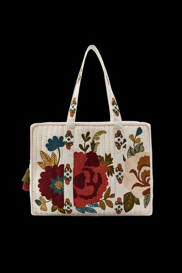 FLORAL EMBROIDERED QUILTED BAG - Ecru by Zara