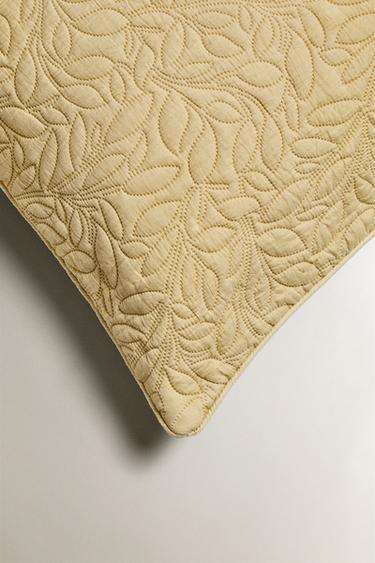 MICROFIBRE CUSHION COVER WITH LEAVES FOR QUILTS - Beige by Zara - Image 1