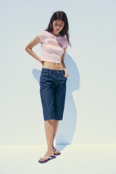 MID-WAIST TRF CAPRI DENIM BERMUDA SHORTS - Dark indigo by Zara - Image 3