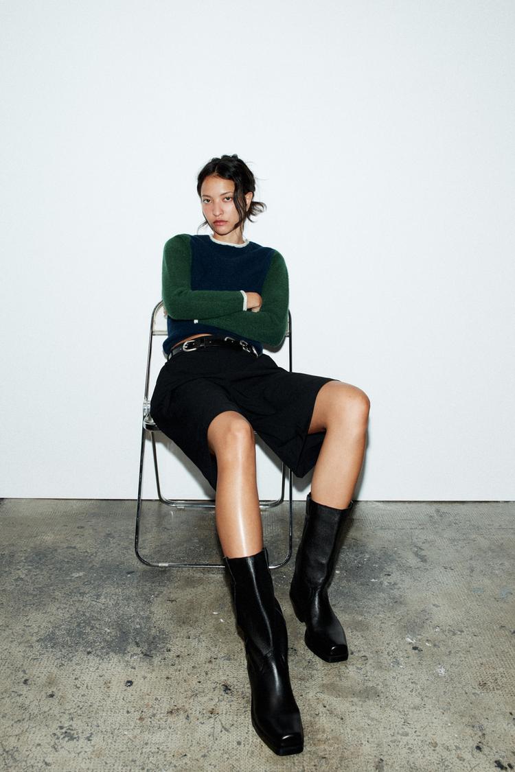 LEATHER COWBOY ANKLE BOOTS Black ZARA India