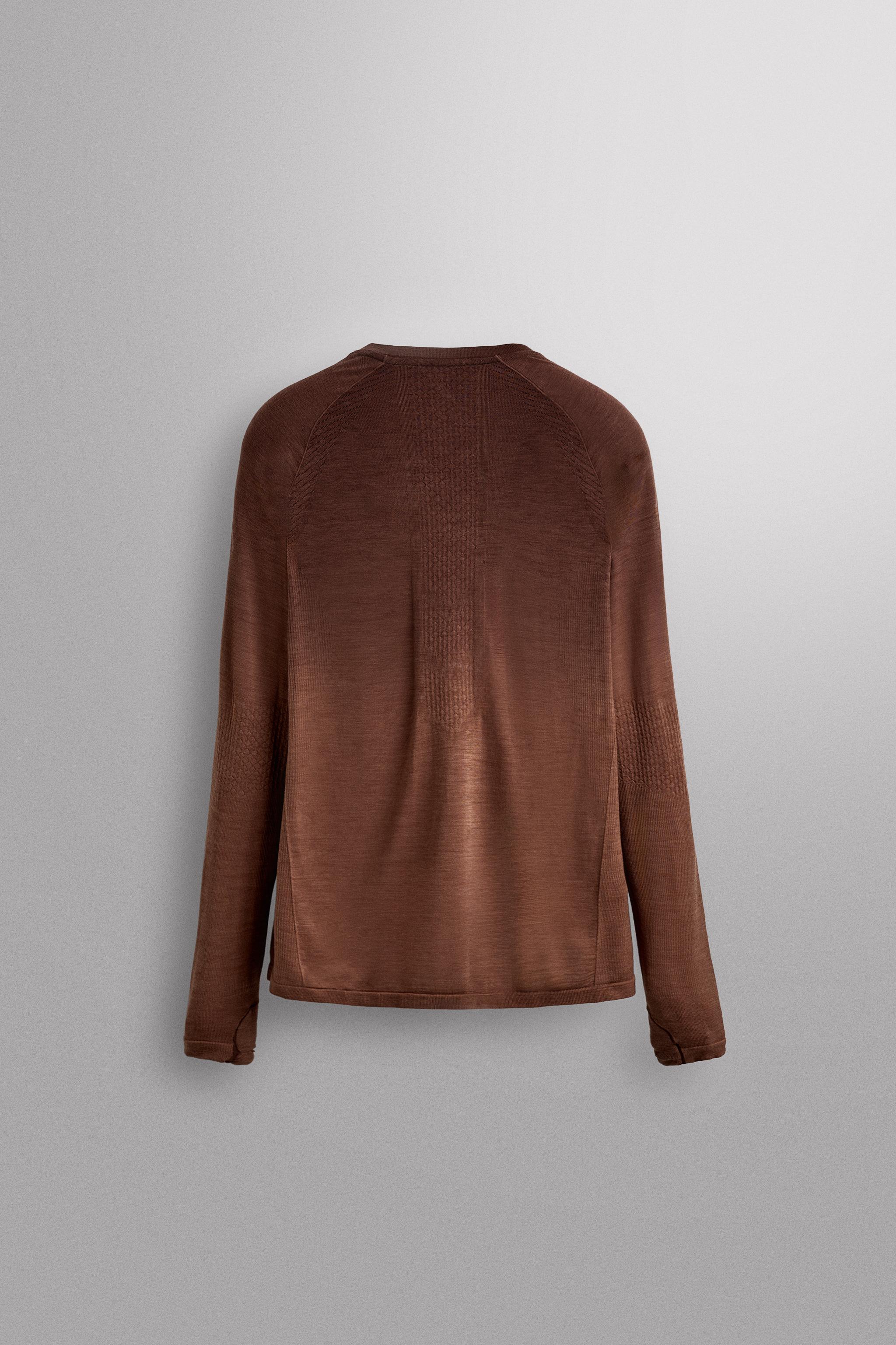 TECHNICAL WOOL BLEND T-SHIRT - Brown | ZARA United States