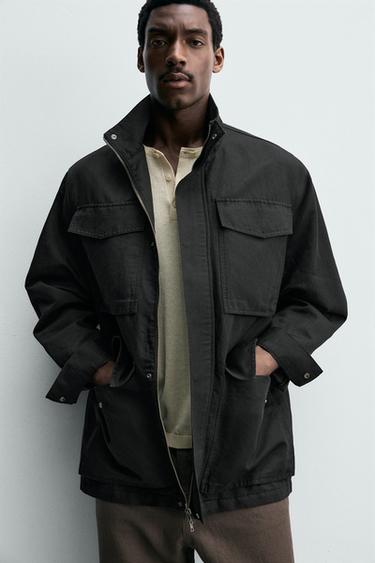 WASHED UTILITY OVERSHIRT WITH POCKETS - Black by Zara - Image 5