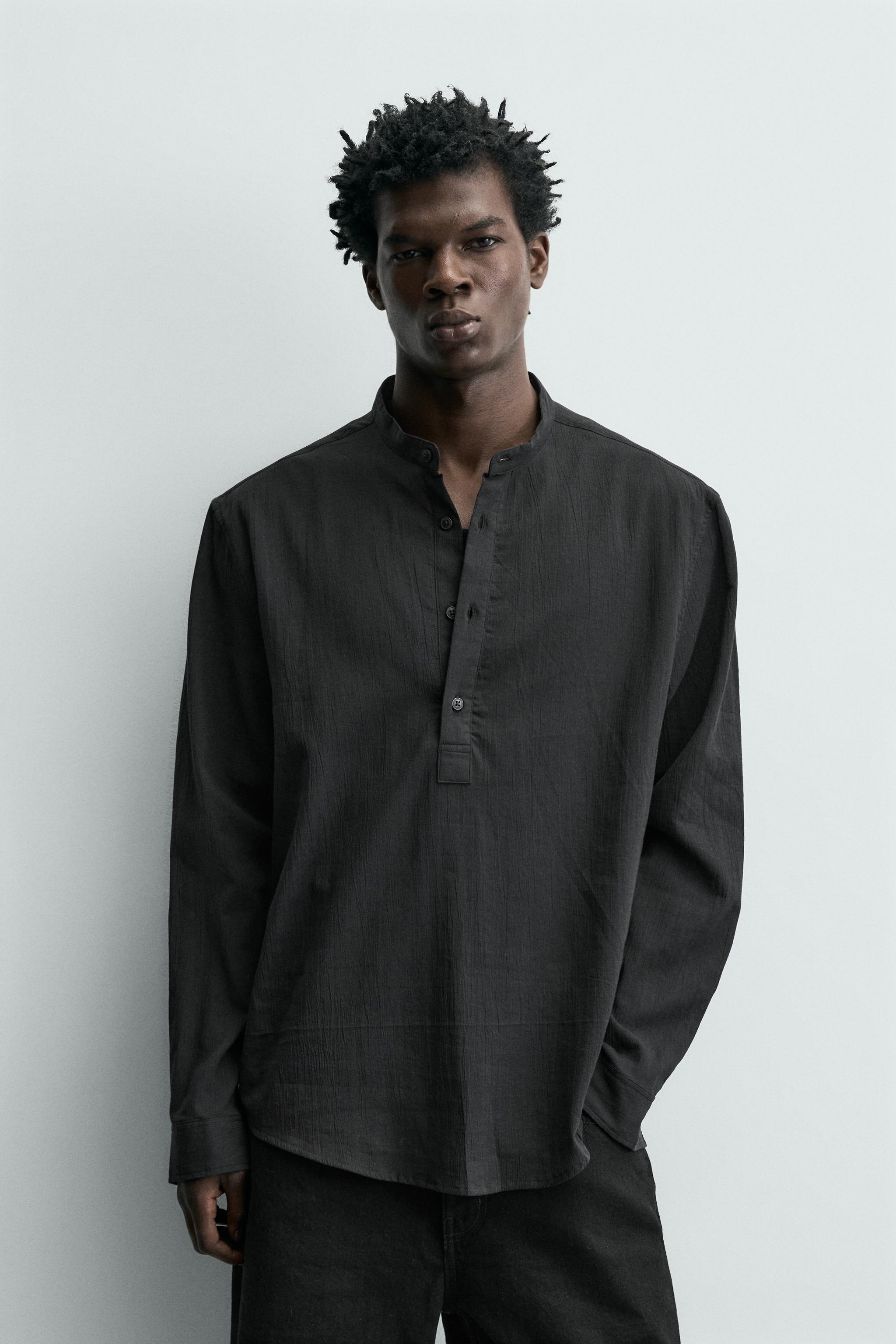 WRINKLED EFFECT POLO SHIRT — Charcoal (alternate view)