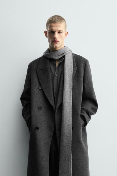 MANTEAU CROISÉ AVEC LAINE - Gris chiné de Zara - Image 1