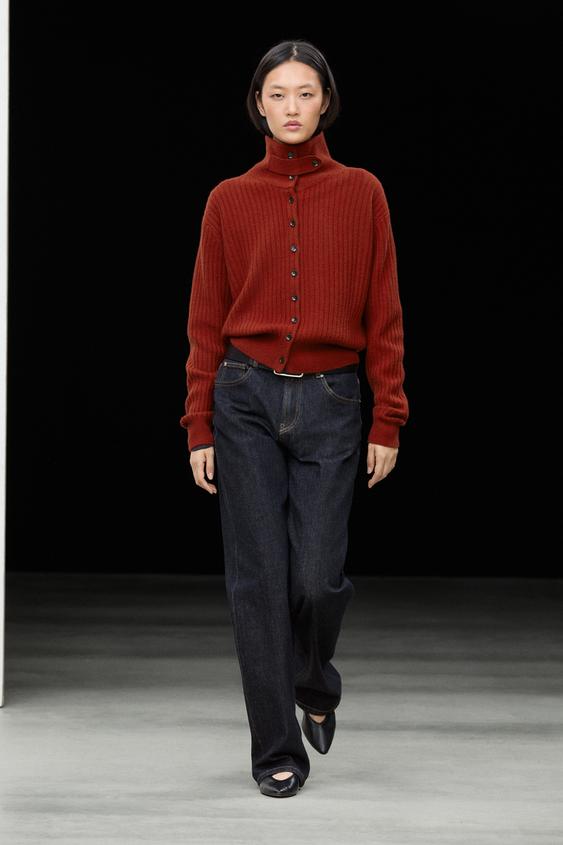Zara Ribbed knit cardigan with tab detail - Dark red - Image 0