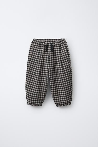 GINGHAM BAGGY TROUSERS - Black / Ecru by Zara - Image 0
