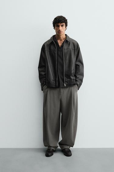 LEATHER EFFECT BOMBER JACKET - Black by Zara