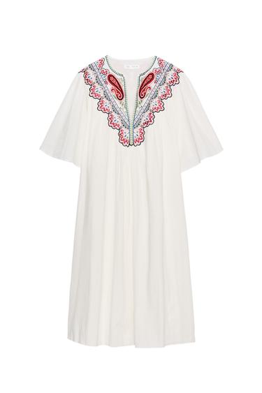 ZW COLLECTION EMBROIDERED MIDI DRESS - Oyster-white by Zara