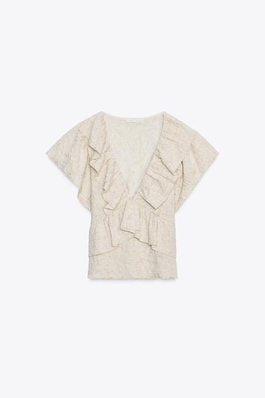 METALLIC THREAD JACQUARD TOP - Golden by Zara - Image 3