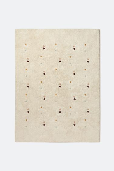 キッズ用 マルチカラー 刺繍 菱形 ラグオフホワイトZaraのキッズ用 マルチカラー 刺繍 菱形 ラグ - オフホワイト 