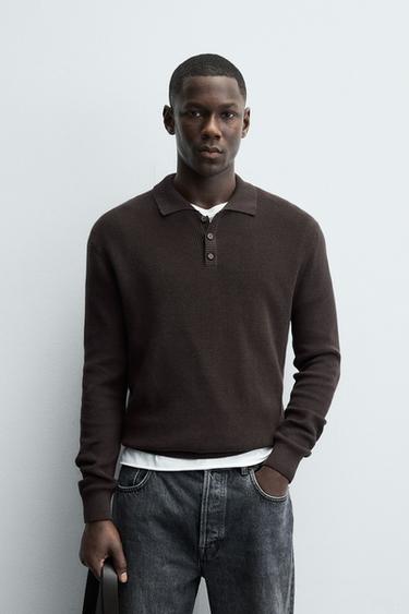PURL KNIT POLO SHIRT - Chocolate by Zara