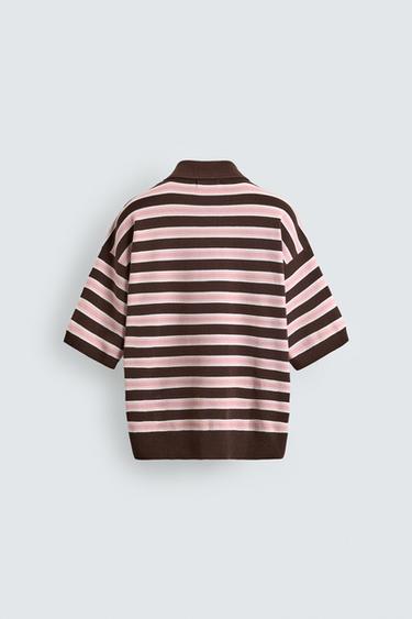 POLO EN JACQUARD À RAYURES - Chocolat de Zara - Image 7
