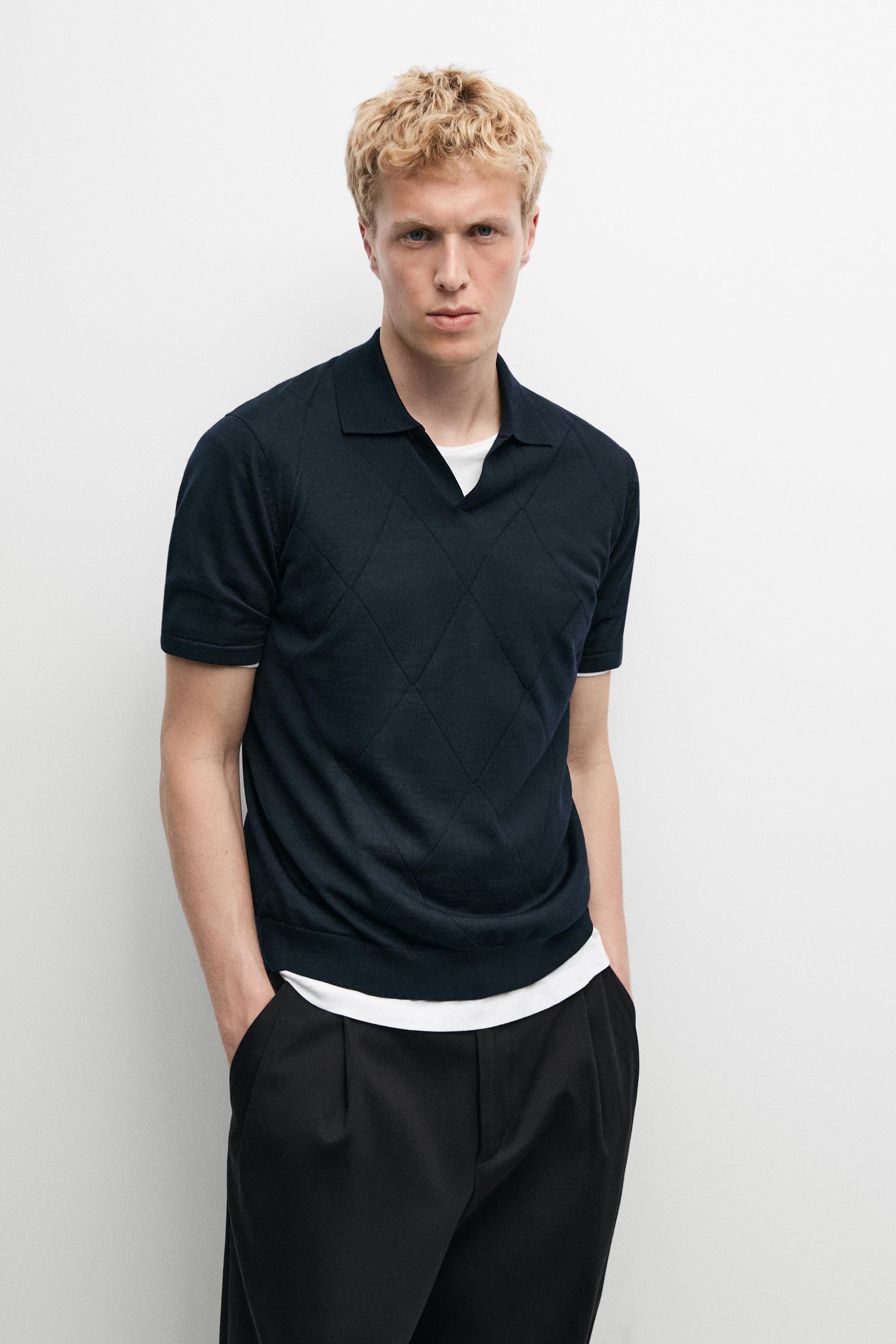 Argyle knit polo sweater — Navy blue