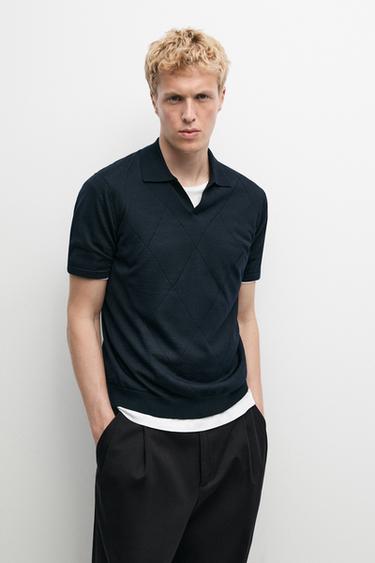 Argyle knit polo sweater — Navy blue 1