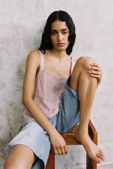 EMBROIDERED STRAPPY GAZE TOP - Pink by Zara