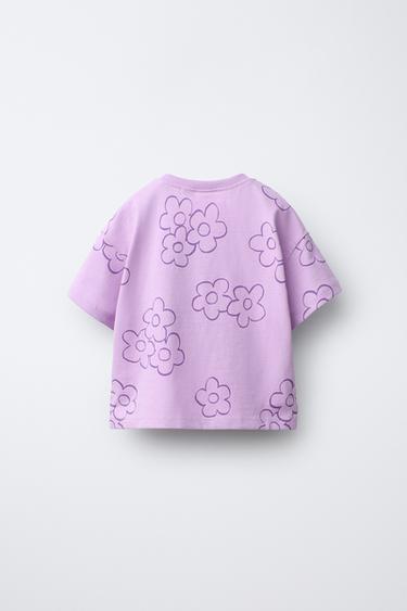 T-SHIRT À FLEURS - Mauve clair de Zara - Image 1