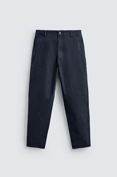WASHED CARROT FIT TROUSERS - Navy blue by Zara
