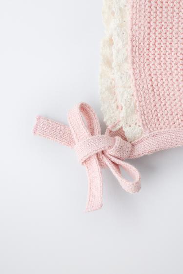 CONTRAST LACE KNIT BONNET - Pastel pink by Zara - Image 2