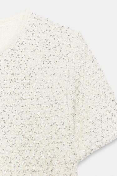 GILET EN MAILLE PAILLETTES ET FIL MÉTALLISÉ - Écru de Zara - Image 7