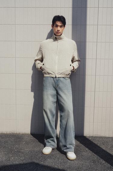 Zara 紋理格紋短版夾克 - 裸色 / 黑色