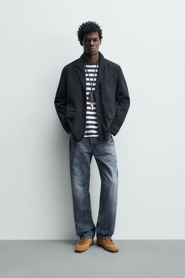 RELAXED FIT COTTON BLAZER - Navy blue by Zara
