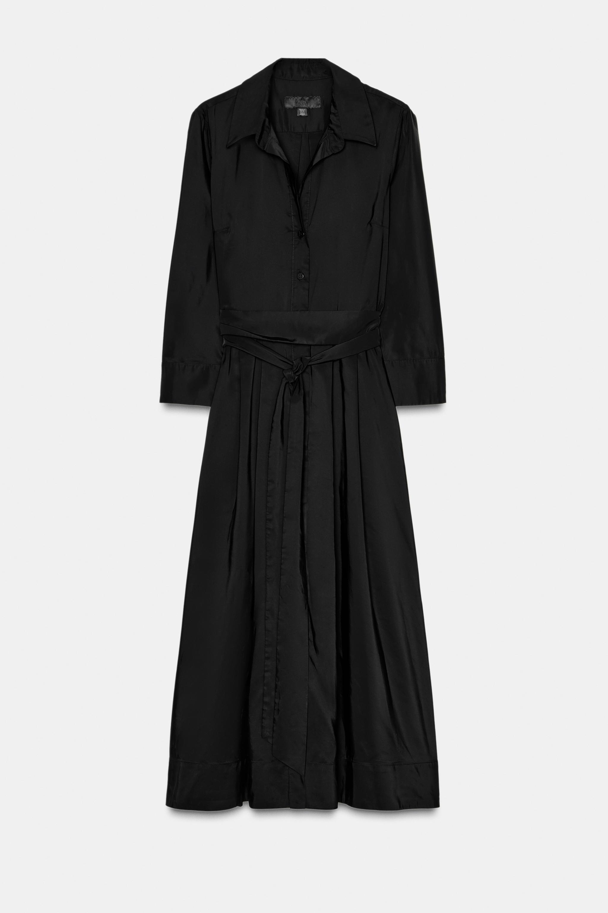 Longue Zara Robe Bleu Marine Chemise Blanche Robe Chemise Longue Femme Zara  ROBE CHEMISE MI-LONGUE ZW COLLECTION Noir ZARA France