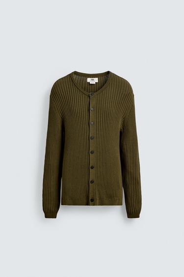 RIB KNIT CARDIGAN - Khaki by Zara