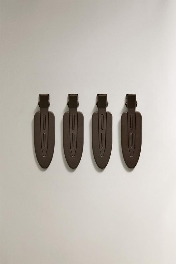 Zara PACK OF FLAT HAIR CLIPS (PACK OF 4) - 棕色 - 圖片 0