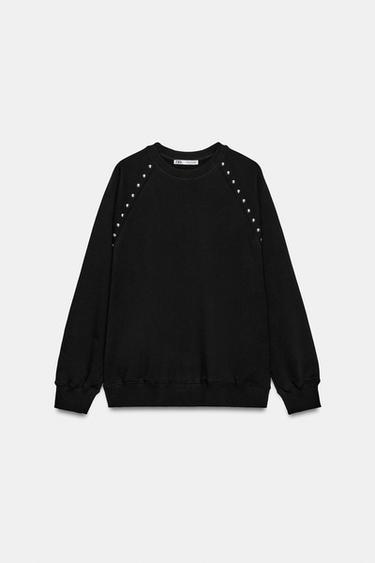 Zara OVERSIZED STUDDED SWEATSHIRT - Black