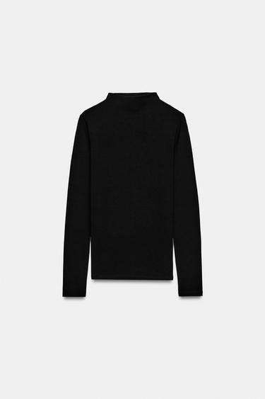 Zara HIGH NECK T-SHIRT - Black