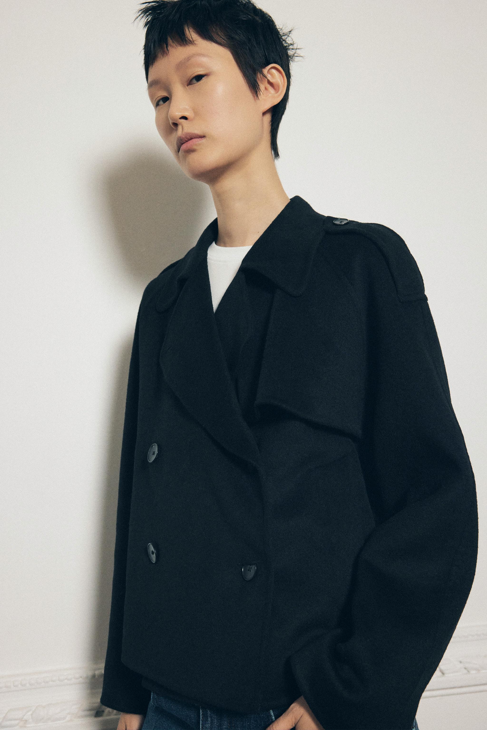 WOOL BLEND SHORT COAT ZW COLLECTION Black ZARA United States