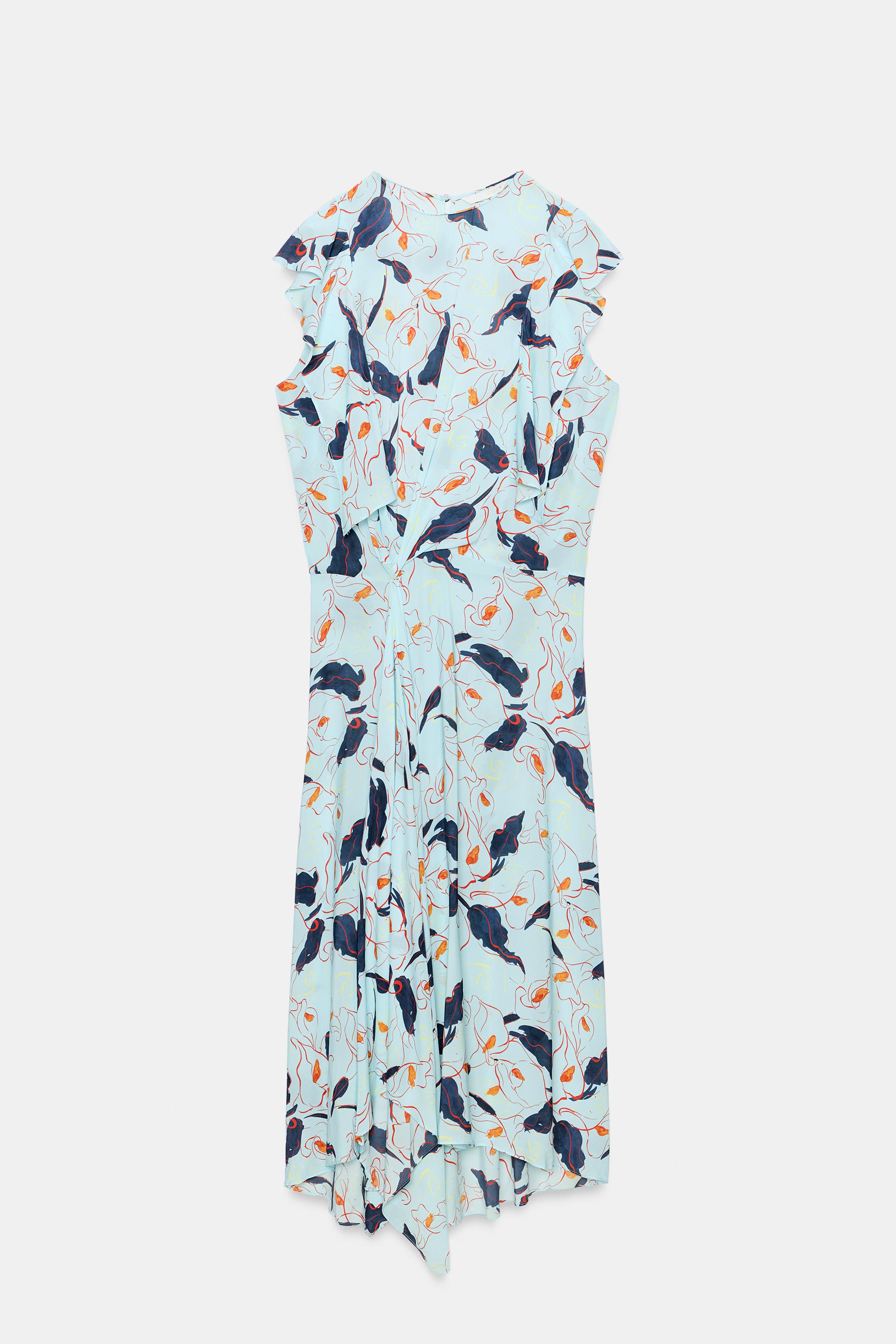 navy blue dress for baby girl NWT ZARA $119 ZW Collection Asymmetric Floral Embroidered Dress 5107/079  Size XS main image 1