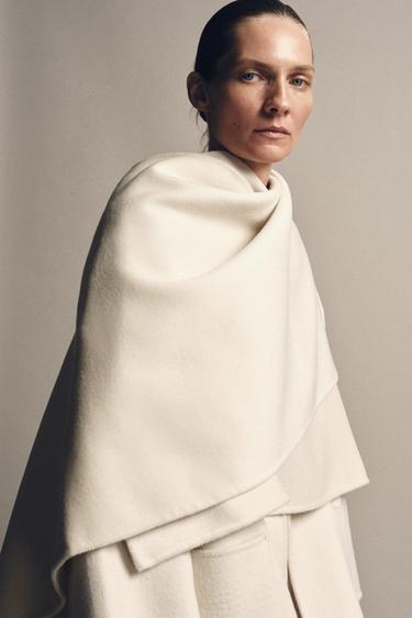 Zara ZW COLLECTION WOOL BLEND CAPE COAT - Ecru