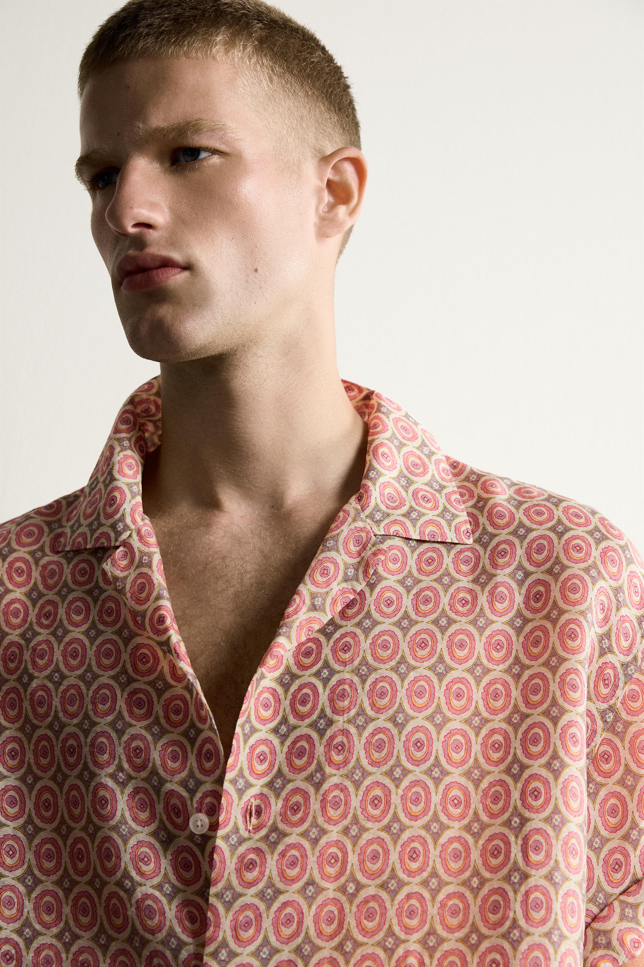 Мужские рубашки Zara GEOMETRIC PRINT FLOWY SHIRT — фото 6