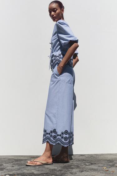 EMBROIDERED STRIPED CULOTTES - Blue / Indigo by Zara - Image 2